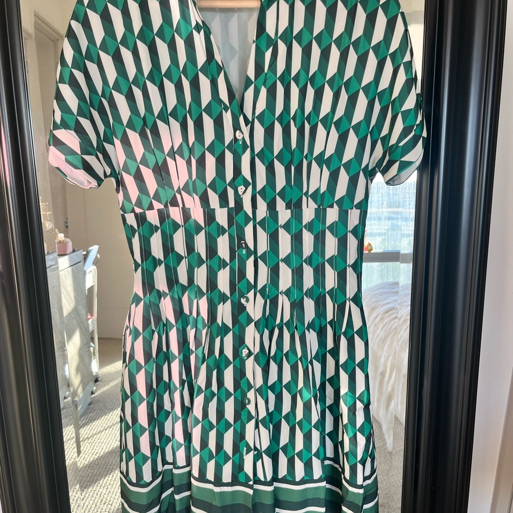 Green Geometric Pattern Dress - image 5
